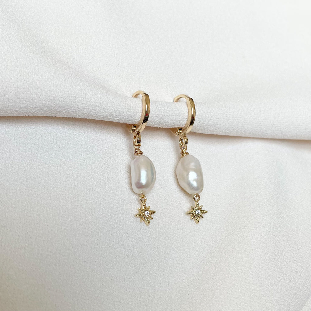 Celestial Pearl Drop Hoop Earrings