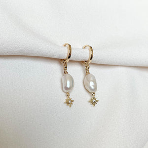 Celestial Pearl Drop Hoop Earrings