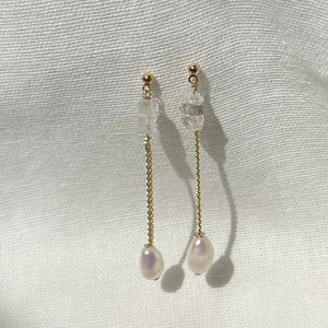 Herkimer Diamond + Freshwater Pearl Drop Earrings