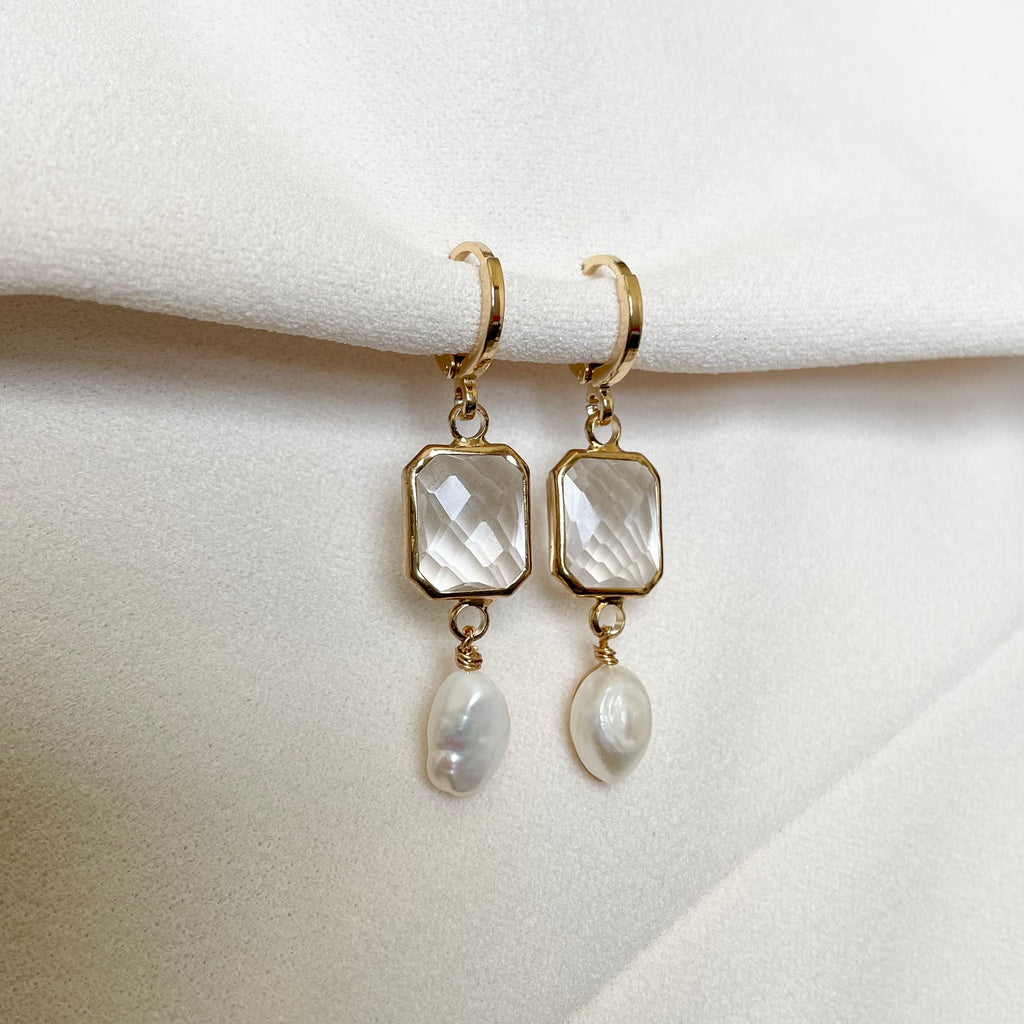 Crystal and Pearl Drop Hoop Earrings