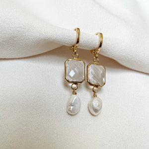 Crystal and Pearl Drop Hoop Earrings