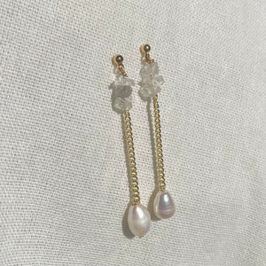 Herkimer Diamond + Freshwater Pearl Drop Earrings